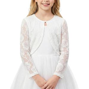 Noomelfish Girls Lace Cardigan Shrug Kids Long Sleeve Bolero Sheer Floral Tops(5-12 Years)(Rose White)
