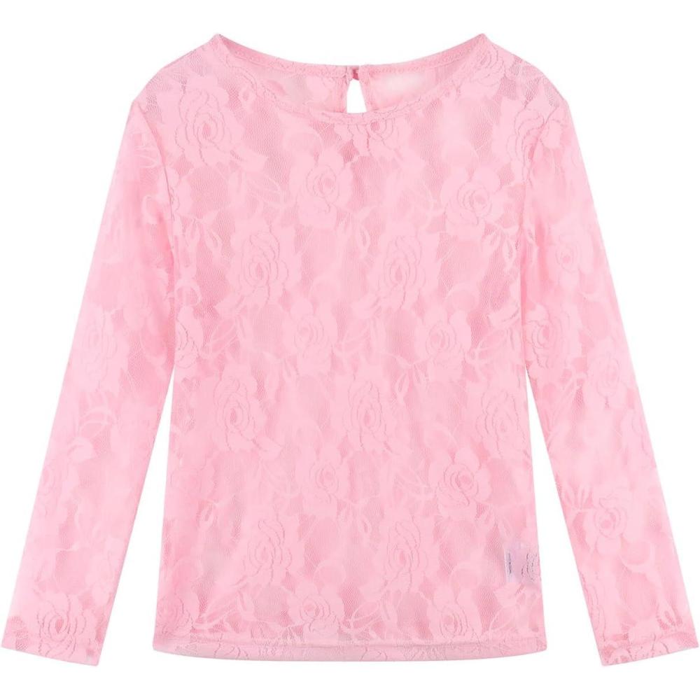 image:imageNoomelfish Girls Lace Layering Tops Sheer Mesh Tee Shirts Blouse 512 YearsRose Pink