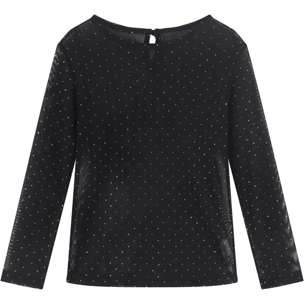 image:imageNoomelfish Girls Lace Layering Tops Sheer Mesh Tee Shirts Blouse 512 YearsSparkly Dot Black