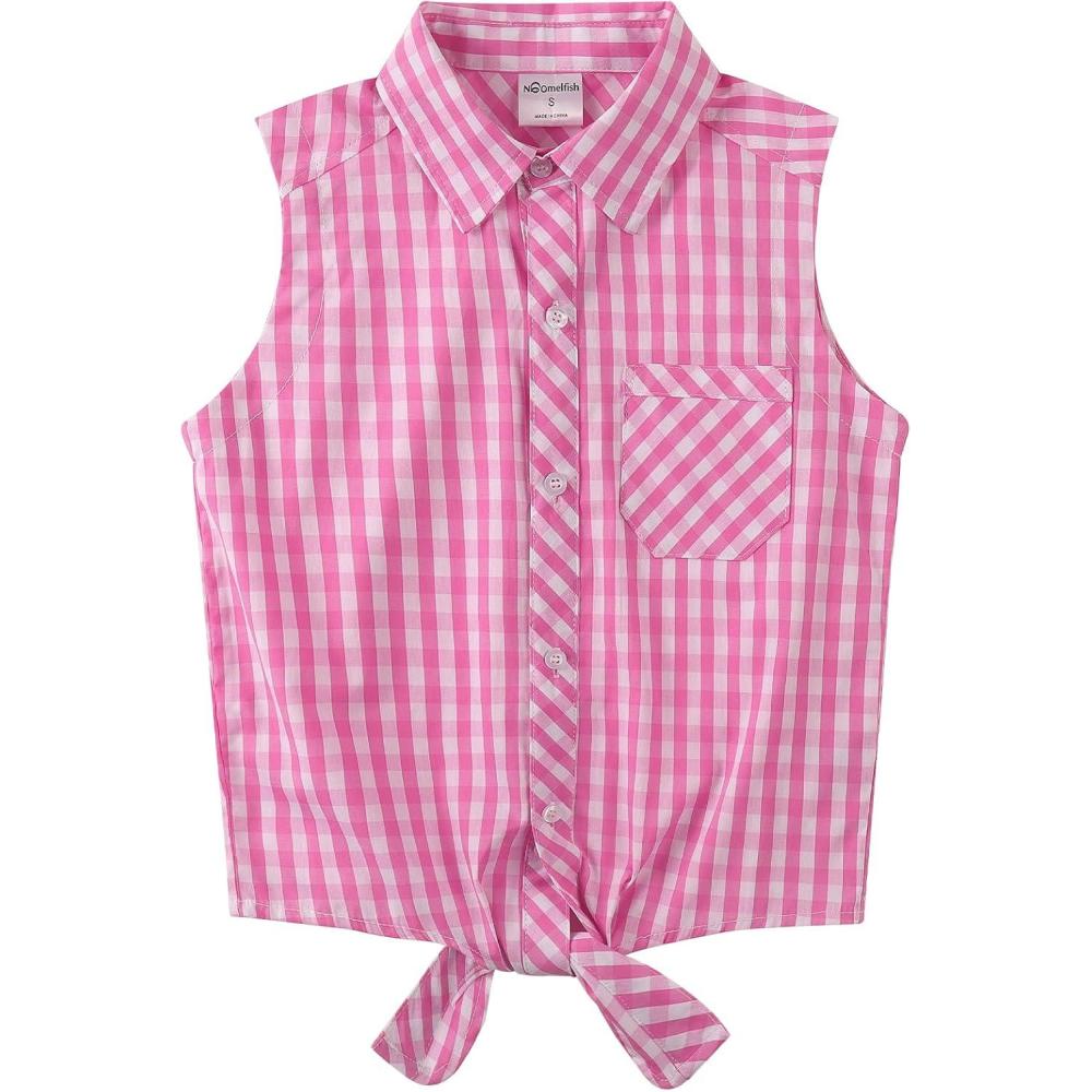 image:imageNoomelfish Girls Sleeveless Button Down Shirt Tie Knot Blouse Western Cowgirl Outfit 512 YearsPink Check Gingham