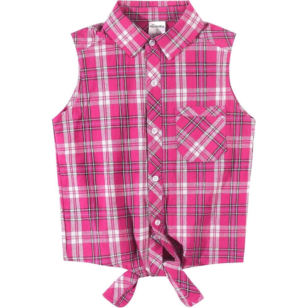 image:imageNoomelfish Girls Sleeveless Button Down Shirt Tie Knot Blouse Western Cowgirl Outfit 512 YearsPlaid Rose