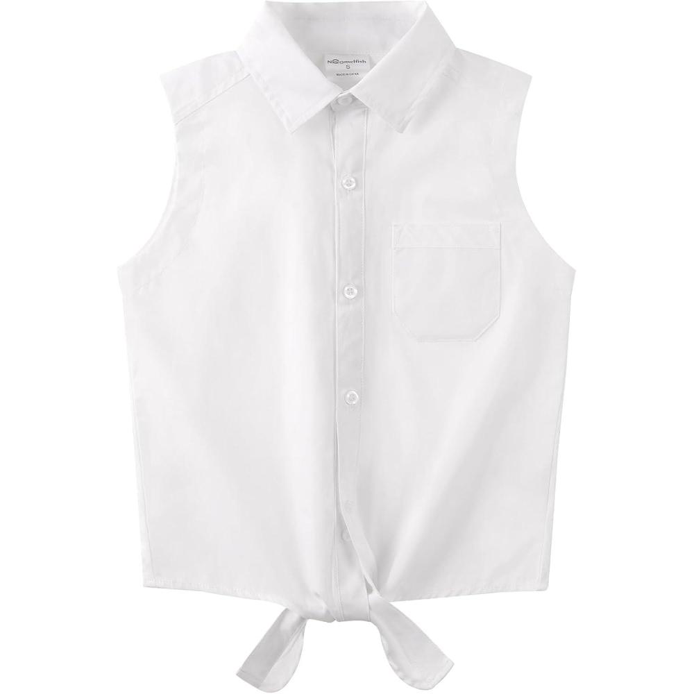 image:imageNoomelfish Girls Sleeveless Button Down Shirt Tie Knot Blouse Western Cowgirl Outfit 512 YearsWhite