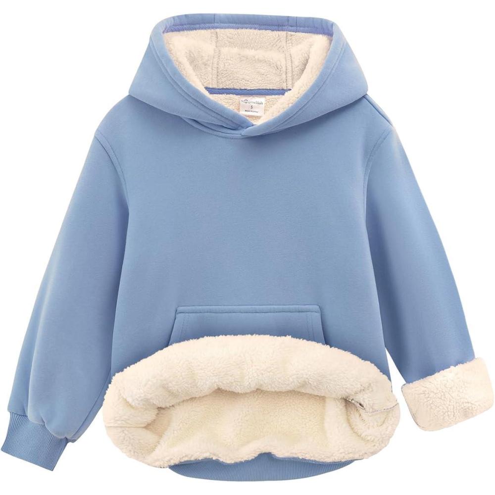 image:imageNoomelfish Girls Warm Fleece Sherpa Lined Hoodie Kids Winter Pullover Hooded Sweatshirt512 YearsBlue