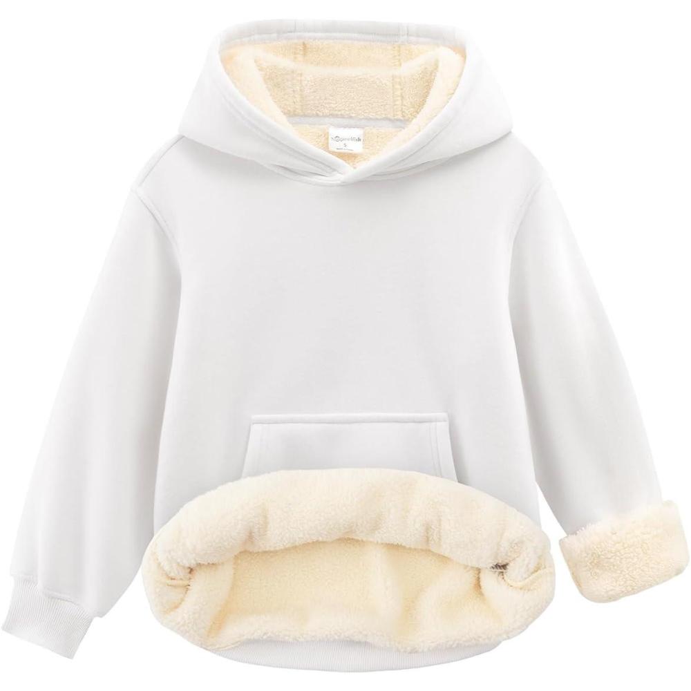 image:imageNoomelfish Girls Warm Fleece Sherpa Lined Hoodie Kids Winter Pullover Hooded Sweatshirt512 YearsWhite