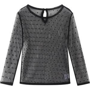 Noomelfish Girls Lace Layering Tops Sheer Mesh Tee Shirts Blouse (5-12 Years)(Dot Black)