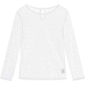Noomelfish Girls Lace Layering Tops Sheer Mesh Tee Shirts Blouse (5-12 Years)(Dot White)