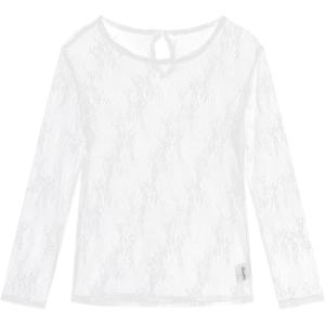 Noomelfish Girls Lace Layering Tops Sheer Mesh Tee Shirts Blouse (5-12 Years)(Floral White)