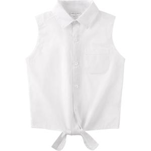 Noomelfish Girls Sleeveless Button Down Shirt Tie Knot Blouse Western Cowgirl Outfit (5-12 Years)(White)