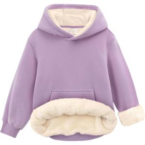 Noomelfish Girls Warm Fleece Sherpa Lined Hoodie Kids Winter Pullover Hooded Sweatshirt(5-12 Years)(Light Purple)