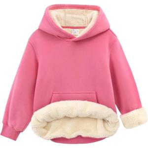 Noomelfish Girls Warm Fleece Sherpa Lined Hoodie Kids Winter Pullover Hooded Sweatshirt(5-12 Years)(Pink)