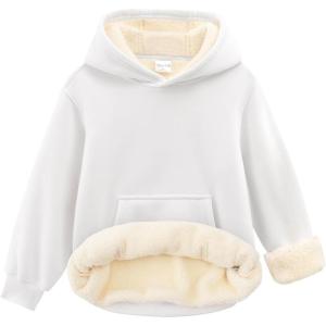 Noomelfish Girls Warm Fleece Sherpa Lined Hoodie Kids Winter Pullover Hooded Sweatshirt(5-12 Years)(White)