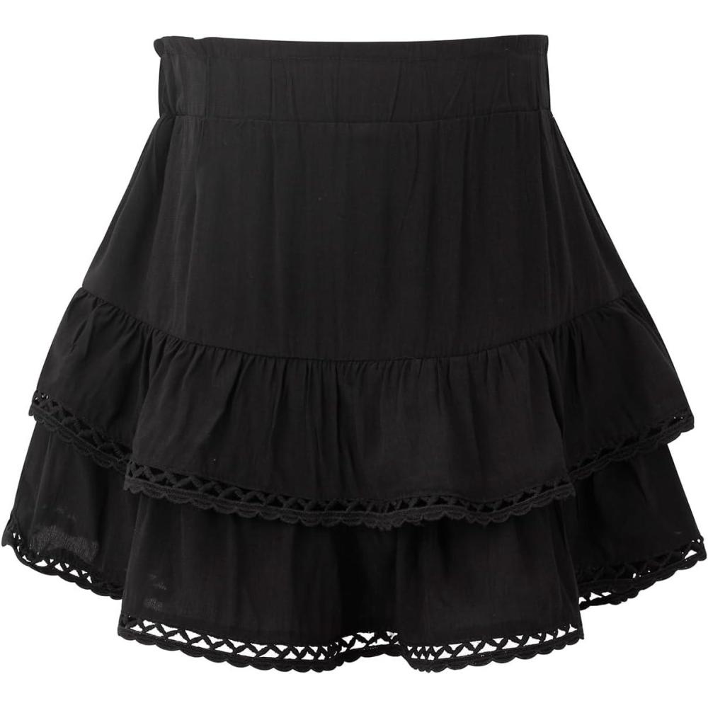 image:imageNoomelfish Teen Girls Flowy Ruffle Tiered Boho Skirts Western Crochet Cute Mini Skorts 714 YearsBlack