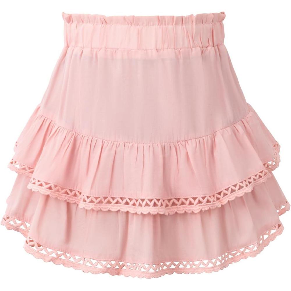 image:imageNoomelfish Teen Girls Flowy Ruffle Tiered Boho Skirts Western Crochet Cute Mini Skorts 714 YearsPink