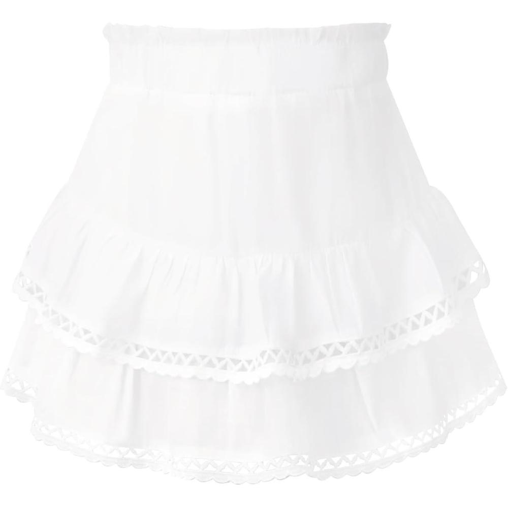 image:imageNoomelfish Teen Girls Flowy Ruffle Tiered Boho Skirts Western Crochet Cute Mini Skorts 714 YearsWhite