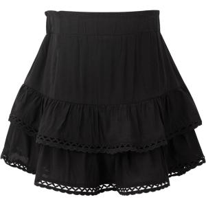 Noomelfish Teen Girls Flowy Ruffle Tiered Boho Skirts Western Crochet Cute Mini Skorts (7-14 Years)(Black)