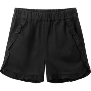 Noomelfish Girls Ruffle Stretch Cotton Twill Pull On Shorts with Pockets (5-12 Years)(Black)