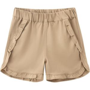 Noomelfish Girls Ruffle Stretch Cotton Twill Pull On Shorts with Pockets (5-12 Years)(Khaki)