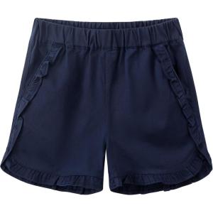 Noomelfish Girls Ruffle Stretch Cotton Twill Pull On Shorts with Pockets (5-12 Years)(Navy Blue)