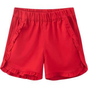 Noomelfish Girls Ruffle Stretch Cotton Twill Pull On Shorts with Pockets (5-12 Years)(Red)