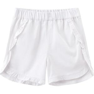 Noomelfish Girls Ruffle Stretch Cotton Twill Pull On Shorts with Pockets (5-12 Years)(White)