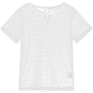 Noomelfish Girls Lace Layering Tops Sheer Mesh Tee Shirts Blouse (5-12 Years)(Short Sleeve Dot White)