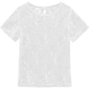 Noomelfish Girls Lace Layering Tops Sheer Mesh Tee Shirts Blouse (5-12 Years)(Short Sleeve Rose White)