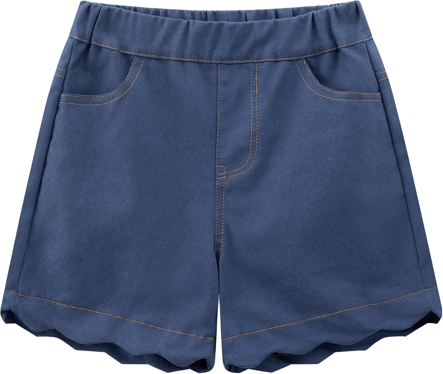 image:imageNoomelfish Girls Scalloped Denim Shorts Elastic Waist Cute Summer Jean Shorts with Pockets 512 YearsDark Blue