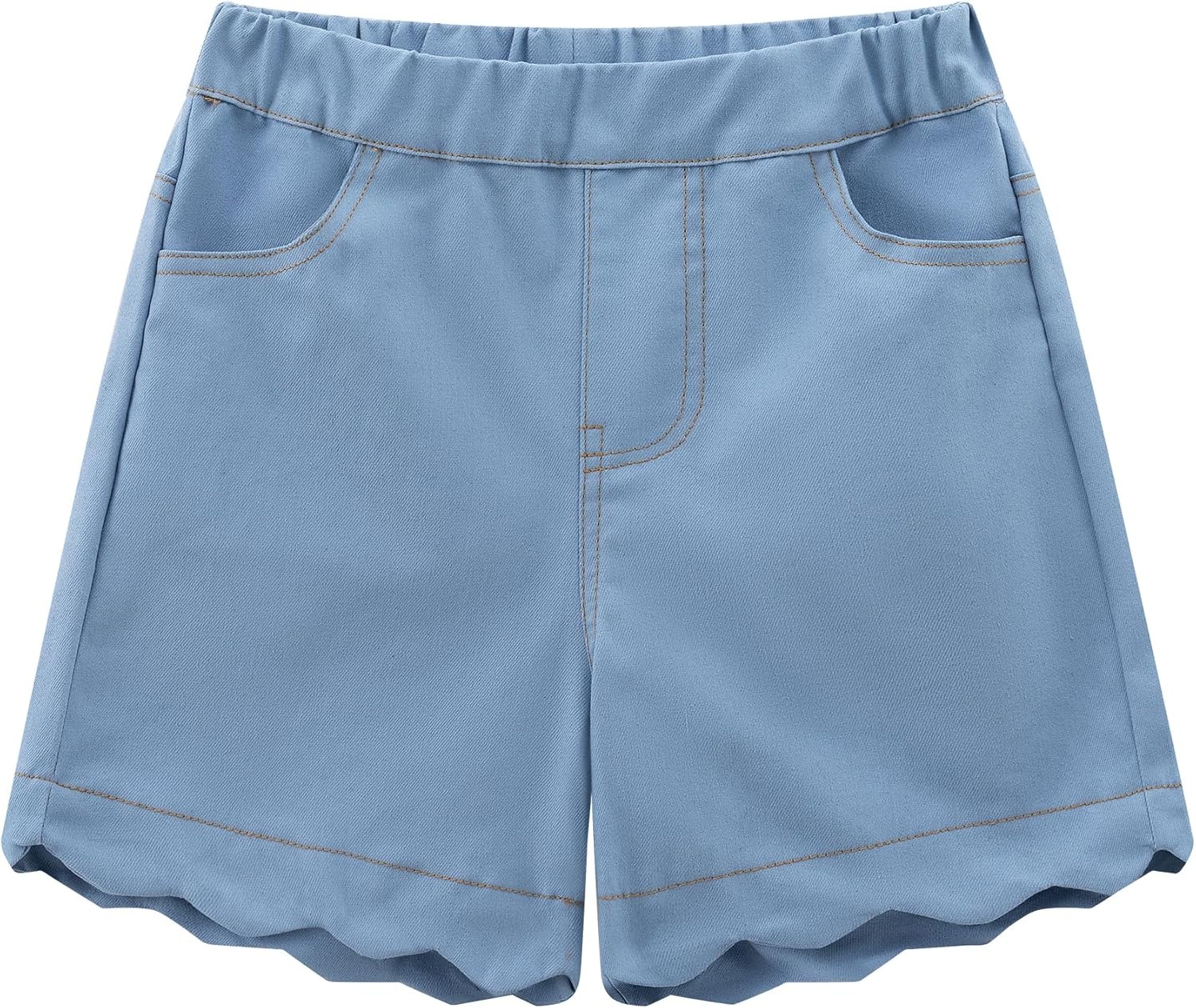 image:imageNoomelfish Girls Scalloped Denim Shorts Elastic Waist Cute Summer Jean Shorts with Pockets 512 YearsLight Blue