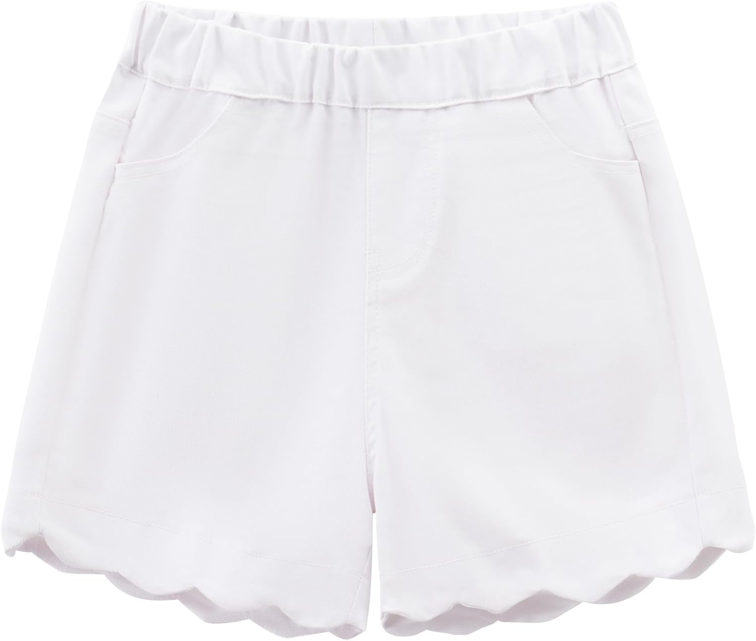 image:imageNoomelfish Girls Scalloped Denim Shorts Elastic Waist Cute Summer Jean Shorts with Pockets 512 YearsWhite