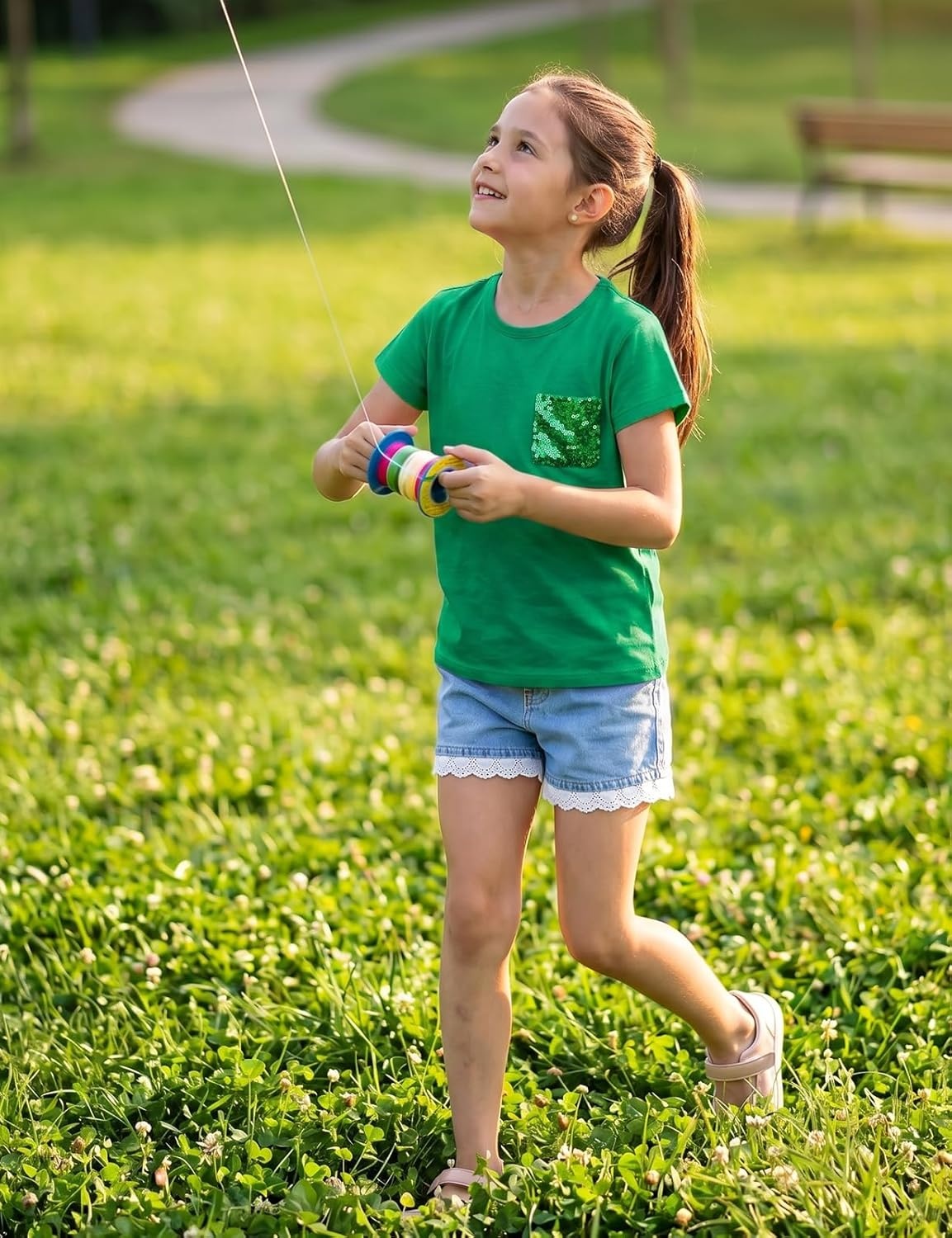image:imageNoomelfish Girls Short Sleeve Sequin Pocket TShirts Casual Cotton Tee Tops Blouse 412 YearsGreen