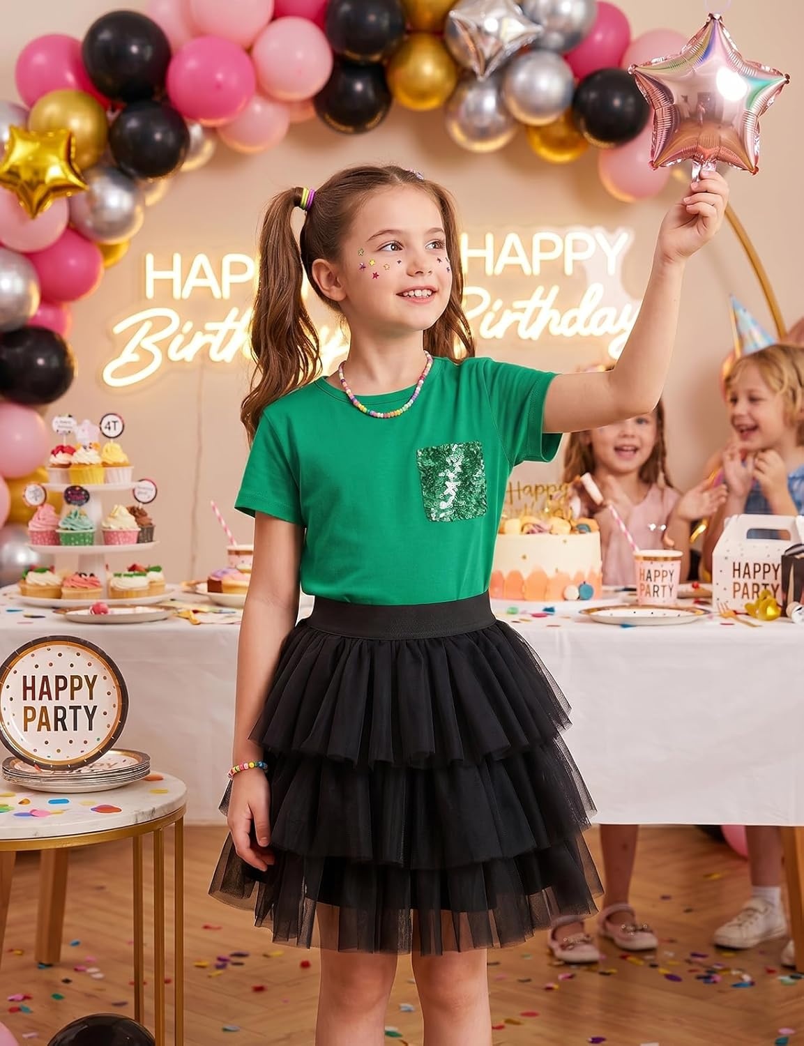 image:imageNoomelfish Girls Short Sleeve Sequin Pocket TShirts Casual Cotton Tee Tops Blouse 412 YearsGreen