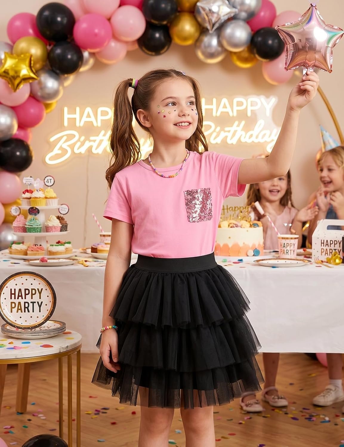 image:imageNoomelfish Girls Short Sleeve Sequin Pocket TShirts Casual Cotton Tee Tops Blouse 412 YearsPink