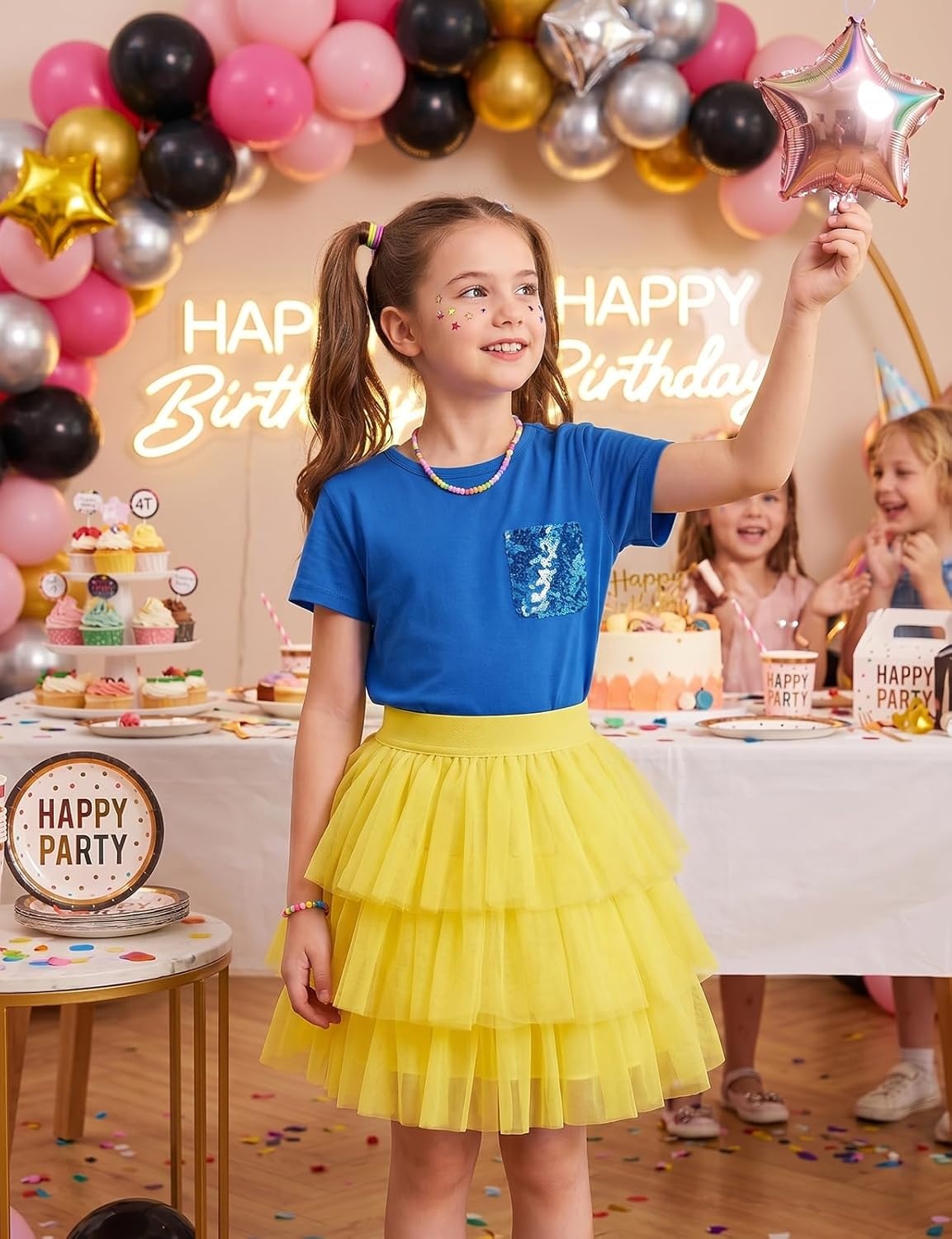 image:imageNoomelfish Girls Short Sleeve Sequin Pocket TShirts Casual Cotton Tee Tops Blouse 412 YearsRoyal Blue