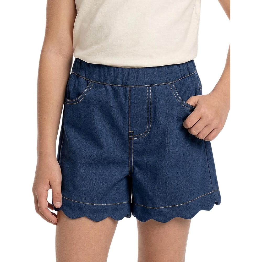 image:imageNoomelfish Girls Scalloped Denim Shorts Elastic Waist Cute Summer Jean Shorts with Pockets 512 YearsDark Blue