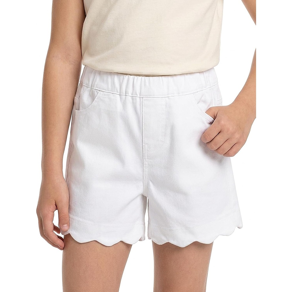image:imageNoomelfish Girls Scalloped Denim Shorts Elastic Waist Cute Summer Jean Shorts with Pockets 512 YearsWhite