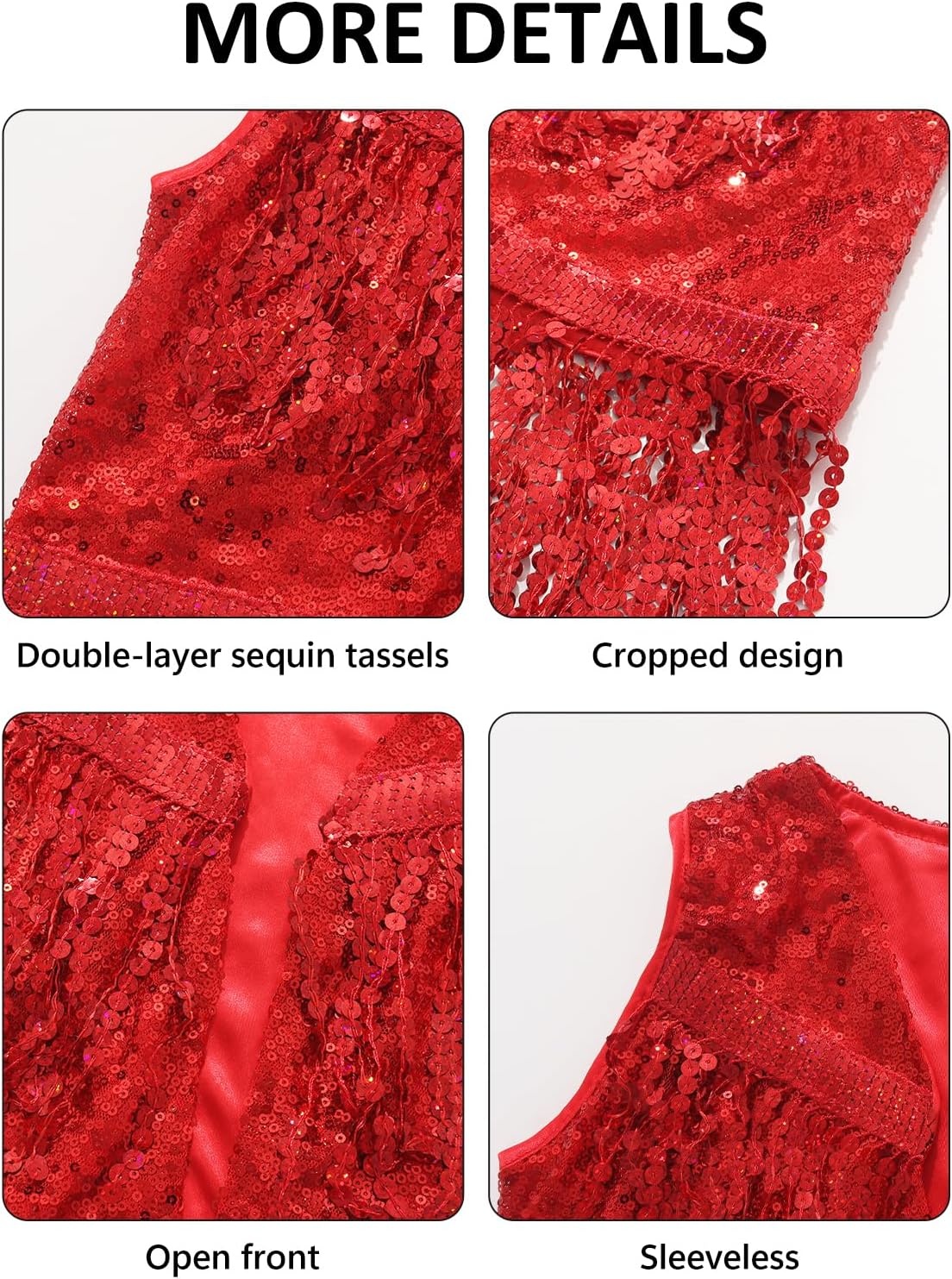 image:imageNoomelfish Girls Sequin Fringe Vest Sleeveless Tassel Sparkly Cowgirl Western Jacket Cardigan 514 YearsRed