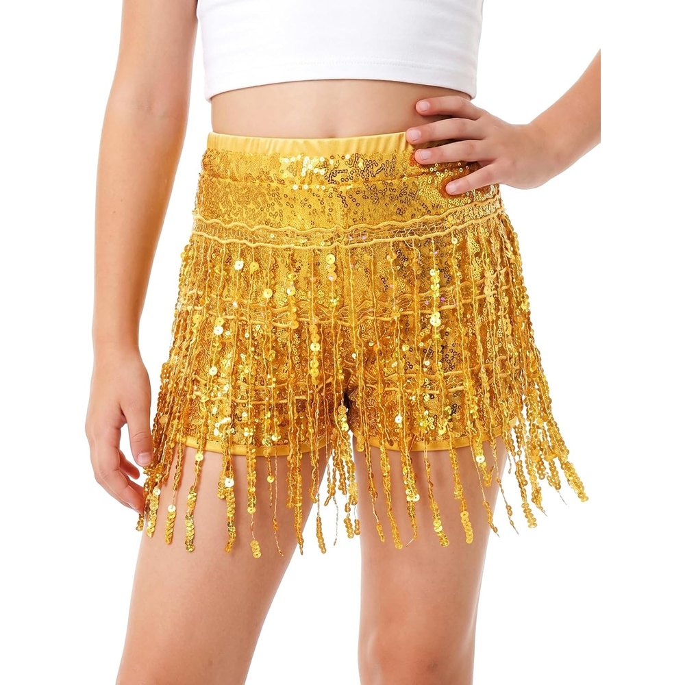 image:imageNoomelfish Girls Fringe Sparkly Sequin Shorts Elastic Waist Tassel Cute Party Dance Outfits 514 YearsGold