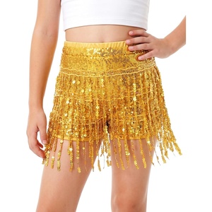 Noomelfish Girls Fringe Sparkly Sequin Shorts Elastic Waist Tassel Cute Party Dance Outfits (5-14 Years)(Gold)